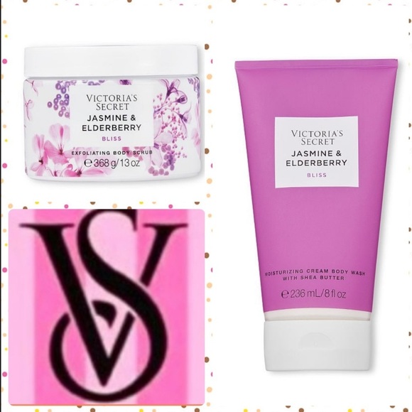 Victoria's Secret Jasmine & Elderberry Bliss Cream Body Wash & Body Scru…